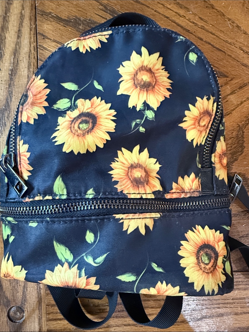 Sunflower Print Mini Backpack - Black and Yellow
